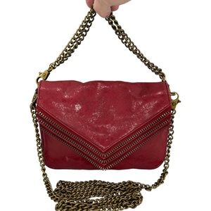 Matt & Nat Vintage Convertible Red Handbag Crossbody Clutch Purse Brass Chains